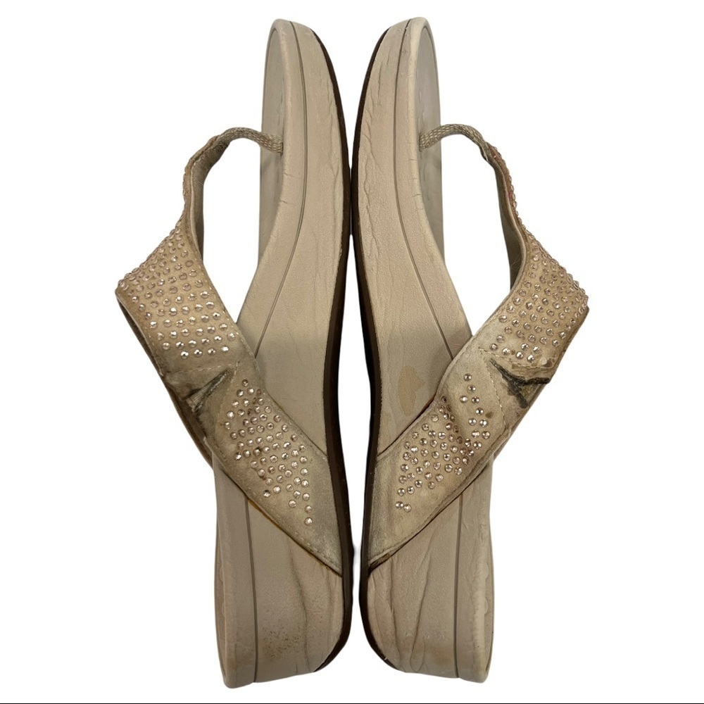 Vionic Naples Cream Suede Crystal Thong Comfort Sandals - Picture 6 of 12